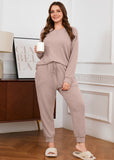 SHOWMALL Womens Plus Size 2 Piece Outfits, Long Sleeve Top and Pant with Pockets Lounge Wear Set Pajamas
