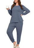 SHOWMALL Womens Plus Size 2 Piece Outfits, Long Sleeve Top and Pant with Pockets Lounge Wear Set Pajamas