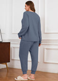 SHOWMALL Womens Plus Size 2 Piece Outfits, Long Sleeve Top and Pant with Pockets Lounge Wear Set Pajamas