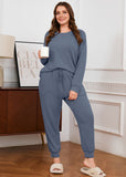 SHOWMALL Womens Plus Size 2 Piece Outfits, Long Sleeve Top and Pant with Pockets Lounge Wear Set Pajamas