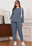 SHOWMALL Womens Plus Size 2 Piece Outfits, Long Sleeve Top and Pant with Pockets Lounge Wear Set Pajamas