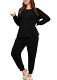 SHOWMALL Womens Plus Size 2 Piece Outfits, Long Sleeve Top and Pant with Pockets Lounge Wear Set Pajamas
