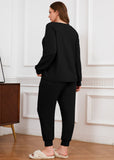 SHOWMALL Womens Plus Size 2 Piece Outfits, Long Sleeve Top and Pant with Pockets Lounge Wear Set Pajamas