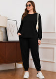 SHOWMALL Womens Plus Size 2 Piece Outfits, Long Sleeve Top and Pant with Pockets Lounge Wear Set Pajamas