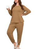 SHOWMALL Womens Plus Size 2 Piece Outfits, Long Sleeve Top and Pant with Pockets Lounge Wear Set Pajamas