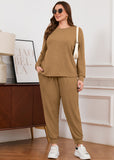 SHOWMALL Womens Plus Size 2 Piece Outfits, Long Sleeve Top and Pant with Pockets Lounge Wear Set Pajamas