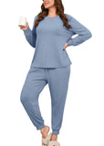 SHOWMALL Womens Plus Size 2 Piece Outfits, Long Sleeve Top and Pant with Pockets Lounge Wear Set Pajamas
