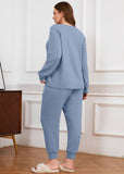 SHOWMALL Womens Plus Size 2 Piece Outfits, Long Sleeve Top and Pant with Pockets Lounge Wear Set Pajamas