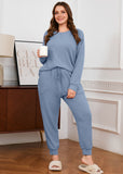 SHOWMALL Womens Plus Size 2 Piece Outfits, Long Sleeve Top and Pant with Pockets Lounge Wear Set Pajamas