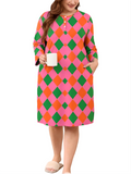 SHOWMALL Women's Plus Size 3/4 Sleeve Nightgown with Pockets Soft Henley Neck Sleep Dress Loose Lounge Sleepwear