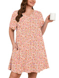 SHOWMALL Nightgowns for Plus Women Soft Short Sleeve Pajama Dress with Pockets for Sleep Night
