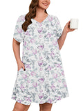 SHOWMALL Nightgowns for Plus Women Soft Short Sleeve Pajama Dress with Pockets for Sleep Night