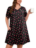 SHOWMALL Nightgowns for Plus Women Soft Short Sleeve Pajama Dress with Pockets for Sleep Night