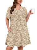 SHOWMALL Nightgowns for Plus Women Soft Short Sleeve Pajama Dress with Pockets for Sleep Night