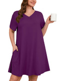 SHOWMALL Nightgowns for Plus Women Soft Short Sleeve Pajama Dress with Pockets for Sleep Night