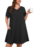 SHOWMALL Nightgowns for Plus Women Soft Short Sleeve Pajama Dress with Pockets for Sleep Night