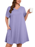 SHOWMALL Nightgowns for Plus Women Soft Short Sleeve Pajama Dress with Pockets for Sleep Night