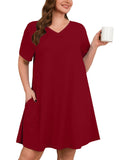 SHOWMALL Nightgowns for Plus Women Soft Short Sleeve Pajama Dress with Pockets for Sleep Night