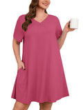 SHOWMALL Nightgowns for Plus Women Soft Short Sleeve Pajama Dress with Pockets for Sleep Night