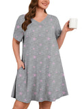 SHOWMALL Nightgowns for Plus Women Soft Short Sleeve Pajama Dress with Pockets for Sleep Night