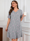 SHOWMALL Nightgowns for Plus Women Soft Short Sleeve Pajama Dress with Pockets for Sleep Night