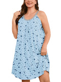 SHOWMALL Sleeveless Nightgowns for Plus Women Sleepwear Wide Strap Sleep Shirt Pleated Scoopneck Lounge Dress with Pockets