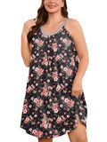 SHOWMALL Sleeveless Nightgowns for Plus Women Sleepwear Wide Strap Sleep Shirt Pleated Scoopneck Lounge Dress with Pockets