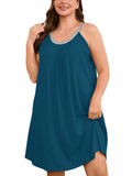 SHOWMALL Sleeveless Nightgowns for Plus Women Sleepwear Wide Strap Sleep Shirt Pleated Scoopneck Lounge Dress with Pockets
