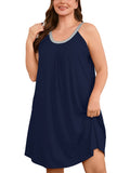 SHOWMALL Sleeveless Nightgowns for Plus Women Sleepwear Wide Strap Sleep Shirt Pleated Scoopneck Lounge Dress with Pockets