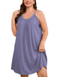 SHOWMALL Sleeveless Nightgowns for Plus Women Sleepwear Wide Strap Sleep Shirt Pleated Scoopneck Lounge Dress with Pockets