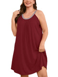SHOWMALL Sleeveless Nightgowns for Plus Women Sleepwear Wide Strap Sleep Shirt Pleated Scoopneck Lounge Dress with Pockets