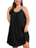 SHOWMALL Sleeveless Nightgowns for Plus Women Sleepwear Wide Strap Sleep Shirt Pleated Scoopneck Lounge Dress with Pockets