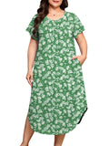 SHOWMALL Plus Size Nightgowns for Women Short Sleeve Dresses with Pockets Soft Sleepwear House Dress