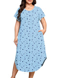 SHOWMALL Plus Size Nightgowns for Women Short Sleeve Dresses with Pockets Soft Sleepwear House Dress