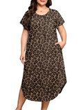 SHOWMALL Plus Size Nightgowns for Women Short Sleeve Dresses with Pockets Soft Sleepwear House Dress