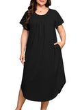 SHOWMALL Plus Size Nightgowns for Women Short Sleeve Dresses with Pockets Soft Sleepwear House Dress