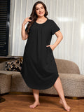 SHOWMALL Plus Size Nightgowns for Women Short Sleeve Dresses with Pockets Soft Sleepwear House Dress