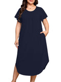 SHOWMALL Plus Size Nightgowns for Women Short Sleeve Dresses with Pockets Soft Sleepwear House Dress