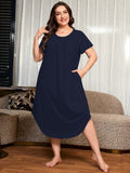 SHOWMALL Plus Size Nightgowns for Women Short Sleeve Dresses with Pockets Soft Sleepwear House Dress