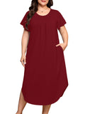 SHOWMALL Plus Size Nightgowns for Women Short Sleeve Dresses with Pockets Soft Sleepwear House Dress