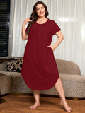 SHOWMALL Plus Size Nightgowns for Women Short Sleeve Dresses with Pockets Soft Sleepwear House Dress