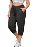 SHOWMALL Plus Size Capri Pants for Women Workout Relaxed Joggers Pants with Drawstring Pockets