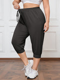 SHOWMALL Plus Size Capri Pants for Women Workout Relaxed Joggers Pants with Drawstring Pockets