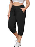SHOWMALL Plus Size Capri Pants for Women Workout Relaxed Joggers Pants with Drawstring Pockets