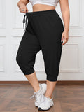 SHOWMALL Plus Size Capri Pants for Women Workout Relaxed Joggers Pants with Drawstring Pockets