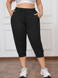 SHOWMALL Plus Size Capri Pants for Women Workout Relaxed Joggers Pants with Drawstring Pockets