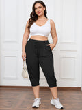 SHOWMALL Plus Size Capri Pants for Women Workout Relaxed Joggers Pants with Drawstring Pockets