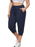 SHOWMALL Plus Size Capri Pants for Women Workout Relaxed Joggers Pants with Drawstring Pockets