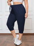 SHOWMALL Plus Size Capri Pants for Women Workout Relaxed Joggers Pants with Drawstring Pockets
