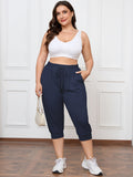 SHOWMALL Plus Size Capri Pants for Women Workout Relaxed Joggers Pants with Drawstring Pockets